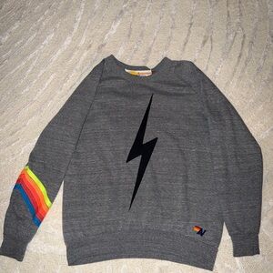 Aviator Nation Gray Sweater with Black Lightning Bolt